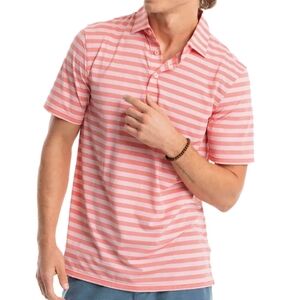 Southern Tide Pink and White Striped Polo Shirt